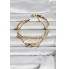 316L Çelik Gold Renk Ezme Zincir ve Kalpli Kadın Bileklik - TJ-BB8390