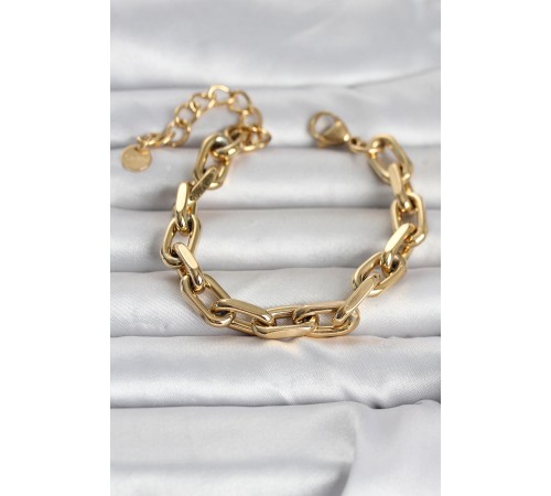 316L Çelik Gold Renk Kalın Zincirli Kadın Bileklik - TJ-BB8391