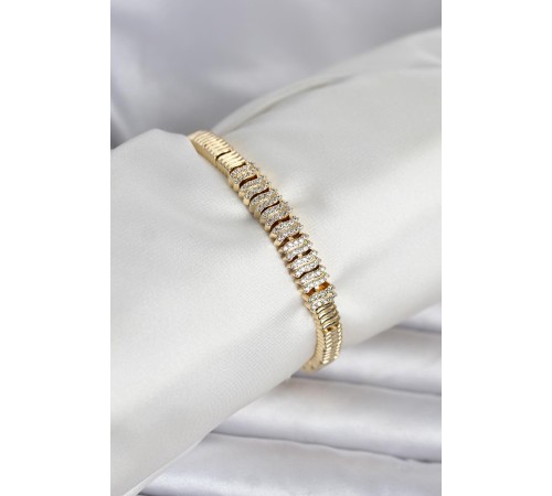 Pirinç Gold Renk Zirkon Taşlı Kadın Bileklik - TJ-BB8400