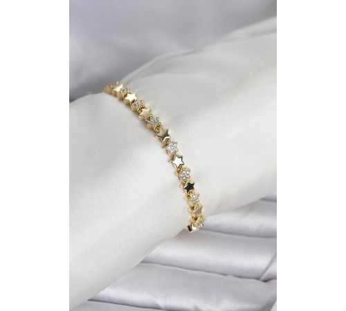 Pirinç Gold Renk Zirkon Taşlı Yıldız Model Kadın Bileklik - TJ-BB8405