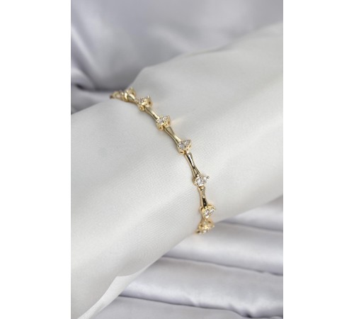 Pirinç Gold Renk Damla Model Zirkon Taşlı Kadın Bileklik - TJ-BB8406