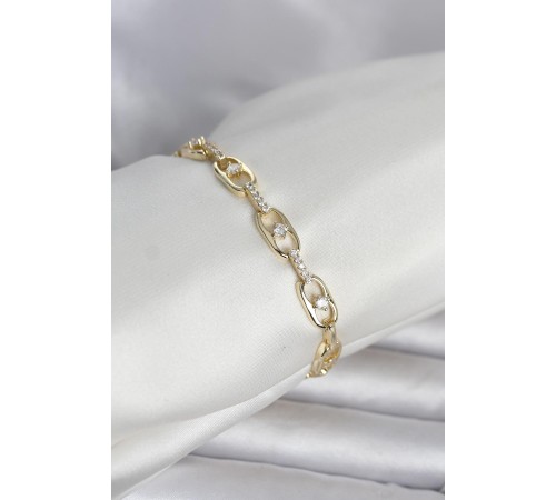 Pirinç Gold Renk Zirkon Taşlı Kadın Bileklik - TJ-BB8409