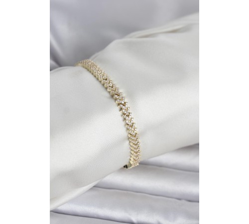 Pirinç Gold Renk Zirkon Taşlı Çavuş Model Kadın Bileklik - TJ-BB8420