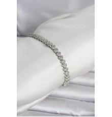 Pirinç Gümüş Renk Kalp Model Sıralı Zirkon Taşlı Kadın Bileklik - TJ-BB8422