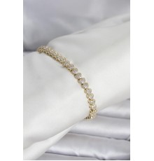 Pirinç Gold Renk Kalp Model Sıralı Zirkon Taşlı Kadın Bileklik - TJ-BB8423