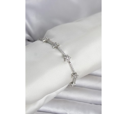 Pirinç Gümüş Renk Zirkon Taşlı Yıldız Model Kadın Bileklik - TJ-BB8424