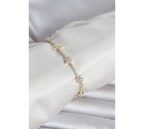 Pirinç Gold Renk Zirkon Taşlı Yıldız Model Kadın Bileklik - TJ-BB8425