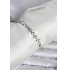 Pirinç Gümüş Renk Yonca Model Sıralı Zirkon Taşlı Kadın Bileklik - TJ-BB8426