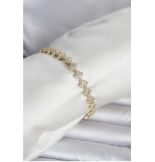 Pirinç Gold Renk Yonca Model Sıralı Zirkon Taşlı Kadın Bileklik - TJ-BB8427