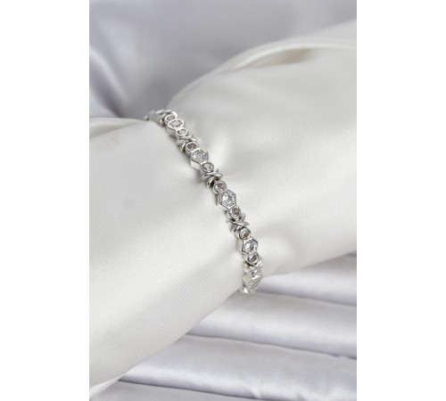 Pirinç Gümüş Renk Petek Model Zirkon Taşlı Kadın Bileklik - TJ-BB8428