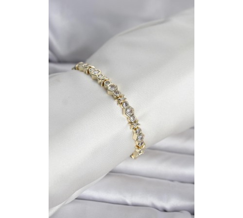 Pirinç Gold Renk Petek Model Zirkon Taşlı Kadın Bileklik - TJ-BB8429