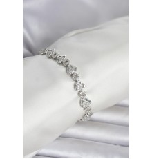 Pirinç Gümüş Renk Zirkon Taşlı Kalp Model Kadın Bileklik - TJ-BB8430