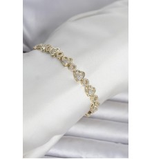 Pirinç Gold Renk Zirkon Taşlı Kalp Model Kadın Bileklik - TJ-BB8431