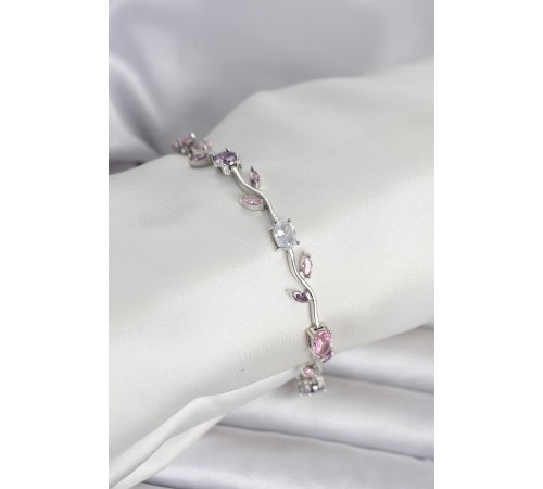 Pirinç Gümüş Renk Çiçek Sarmaşık Model Kadın Bileklik - TJ-BB8432