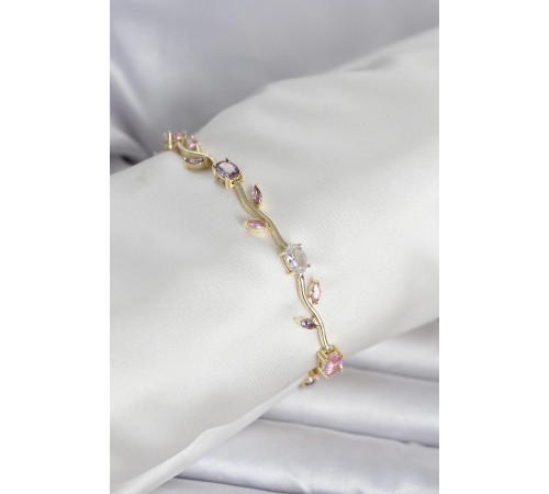 Pirinç Gold Renk Çiçek Sarmaşık Model Kadın Bileklik - TJ-BB8433