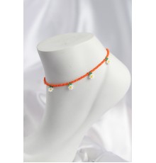 Turuncu Renk Boncuklu Papatya Motifli Halhal - TJ-HH1660