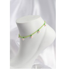 Yeşil Renk Boncuklu Papatya Motifli Halhal - TJ-HH1661