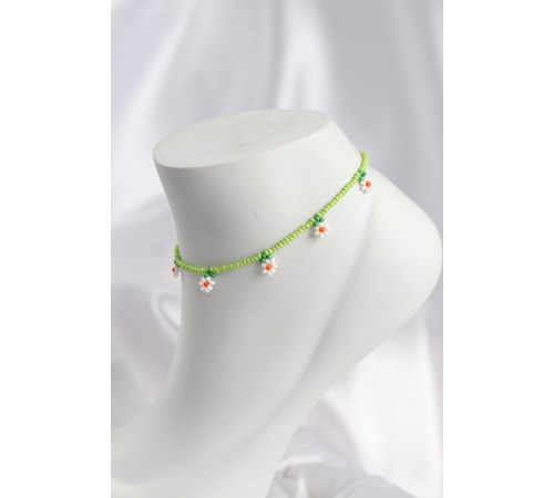 Yeşil Renk Boncuklu Papatya Motifli Halhal - TJ-HH1661