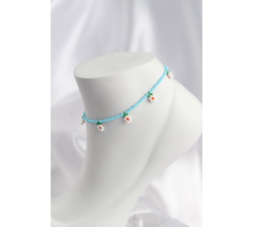 Mavi Renk Boncuklu Papatya Motifli Halhal - TJ-HH1662