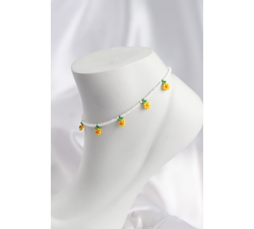 Beyaz Renk Boncuklu Papatya Motifli Halhal - TJ-HH1663