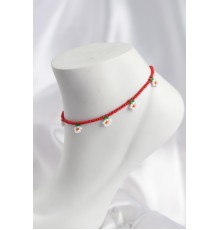 Kırmızı Renk Boncuklu Papatya Motifli Halhal - TJ-HH1664