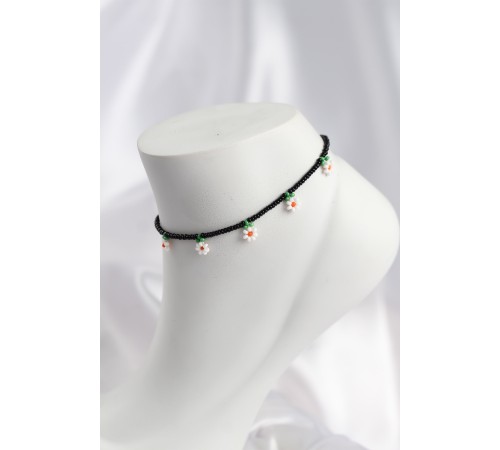 Siyah Renk Boncuklu Papatya Motifli Halhal - TJ-HH1665