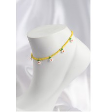 Sarı Renk Boncuklu Papatya Motifli Halhal - TJ-HH1666