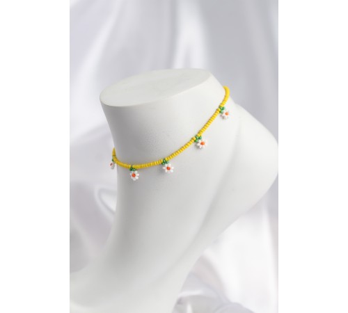 Sarı Renk Boncuklu Papatya Motifli Halhal - TJ-HH1666