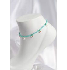 Turkuaz Renk Boncuklu Papatya Motifli Halhal - TJ-HH1667