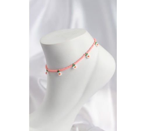 Pembe Renk Boncuklu Papatya Motifli Halhal - TJ-HH1668