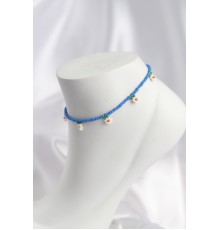 Buz Mavisi Renk Boncuklu Papatya Motifli Halhal - TJ-HH1669