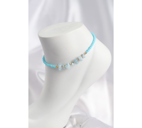 Turkuaz Renk Boncuklu Doğaltaş Görünümlü Halhal - TJ-HH1671