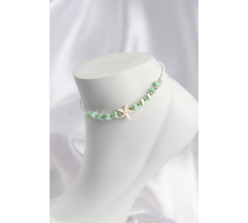 Su Yeşili Renk Deniz Yıldızı Motifli Halhal - TJ-HH1676