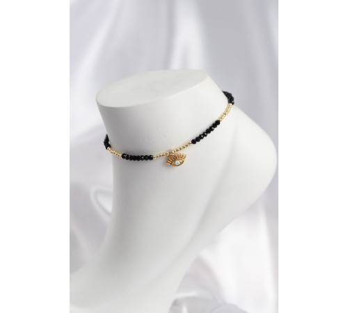 Siyah Renk Boncuklu Nazarlı Göz Figürlü Halhal - TJ-HH1678