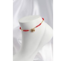 Kırmızı Renk Boncuklu Nazarlı Göz Figürlü Halhal - TJ-HH1680