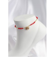 Kırmızı Renk Boncuklu Nazarlı Göz Figürlü Halhal - TJ-HH1680