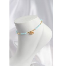 Turkuaz Renk Boncuklu Nazarlı Göz Figürlü Halhal - TJ-HH1681