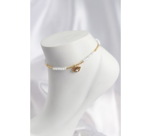 Beyaz Renk Boncuklu Nazarlı Göz Figürlü Halhal - TJ-HH1682