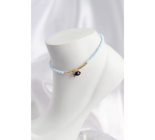 Mavi Renk Boncuklu Balık Figürlü Halhal - TJ-HH1684