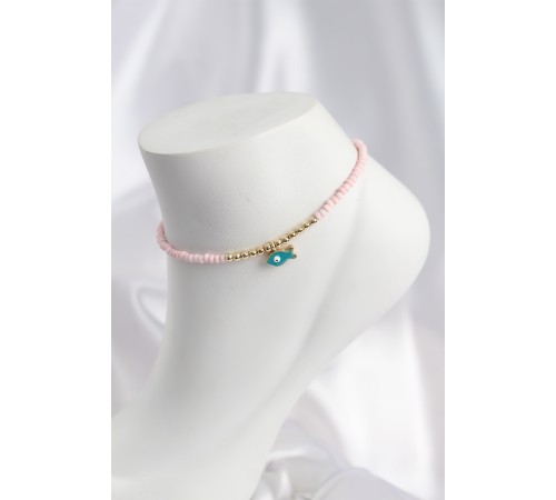 Pembe Renk Boncuklu Balık Figürlü Halhal - TJ-HH1685