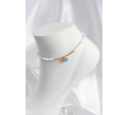 Beyaz ve Karışık Renk Boncuklu Balık Figürlü Halhal - TJ-HH1686