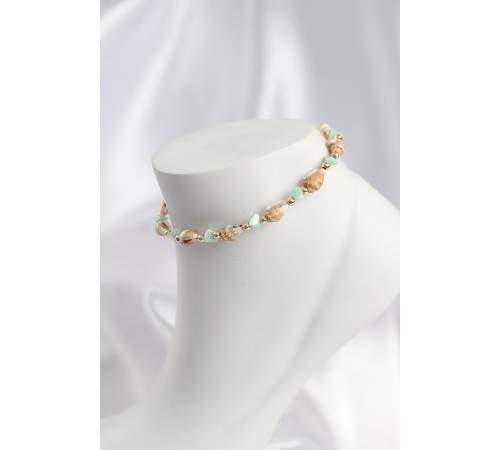 Doğal Deniz Kabuğu Model ve Yeşil Kristal Taş Model Halhal - TJ-HH1690