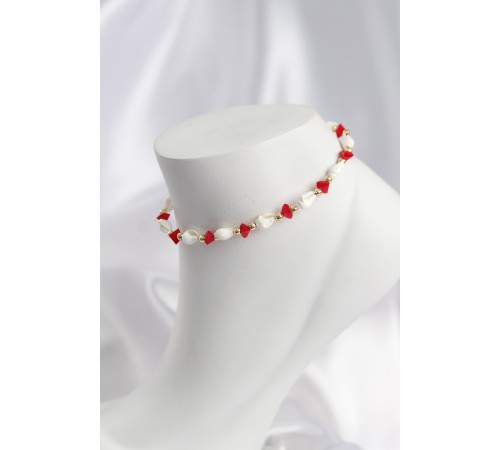 Doğal Deniz Kabuğu Model ve Kırmızı Kristal Taş Model Halhal - TJ-HH1691