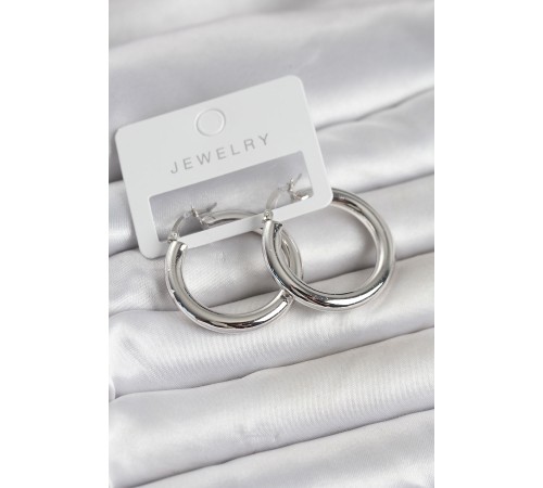 Gümüş Renk Pirinç Halka 30 mm Kadın Küpe - TJ-BKP11760