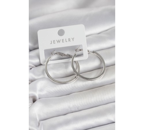 Gümüş Renk Pirinç Köşeli Kenar Halka 32 mm Kadın Küpe - TJ-BKP11766