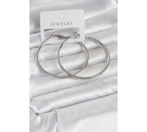 Gümüş Renk Pirinç Köşeli Kenar Halka 54 mm Kadın Küpe - TJ-BKP11768