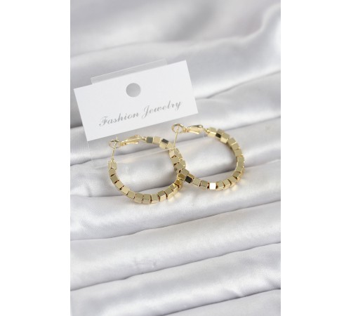 Pirinç Gold Renk Kare Halka Model Kadın Küpe - TJ-BKP11774