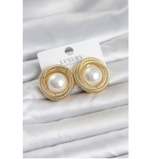 Pirinç Gold Renk Sarmal Model İncili Kadın Küpe - TJ-BKP11778