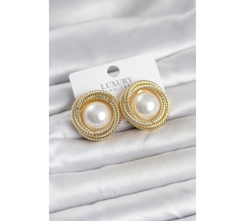 Pirinç Gold Renk Sarmal Model İncili Kadın Küpe - TJ-BKP11778