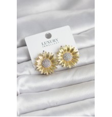 Papatya Model Zirkon Taşlı Pirinç Gold Renk Kadın Küpe - TJ-BKP11779